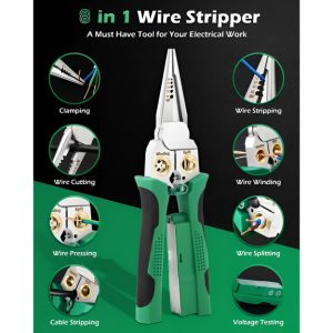 8-in-1 Draadstripper en Knipper (20,7 cm) - Stript, Knipt, Krimpt en Test Spanning in Eén Gereedschap | POWERPLIERS